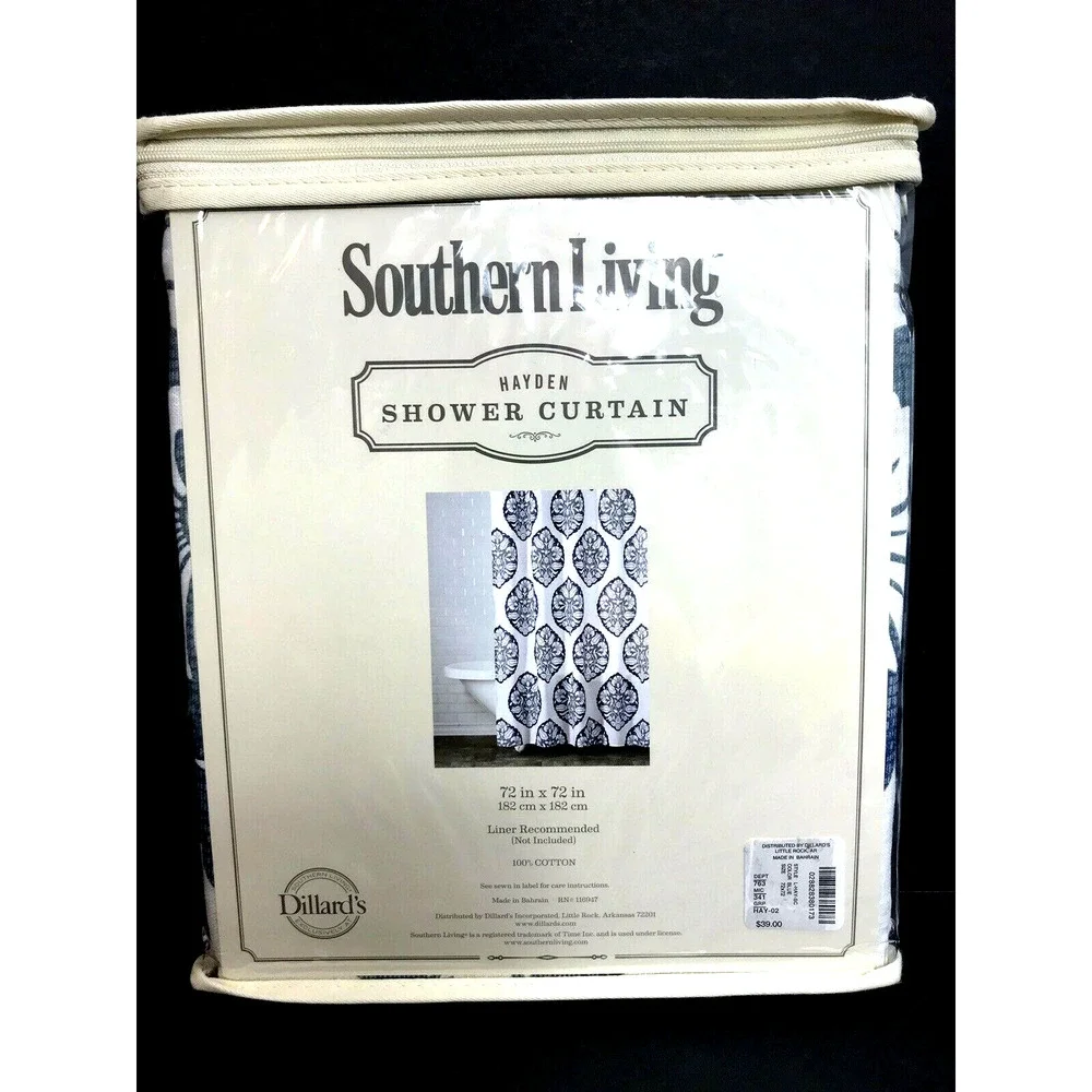 Southern Living Hayden Shower Curtain Blue Gray Floral Medallion Cotton NEW